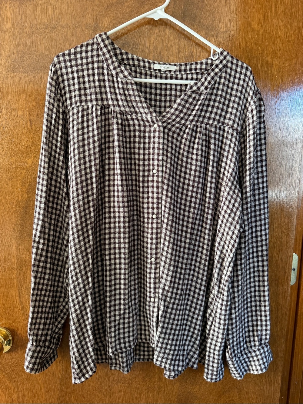 Maurices Pucker Gingham Button Front Blouse